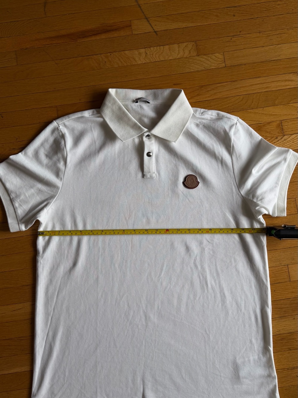 Moncler Men's White Polo with Brown leather  Patch  Premium Short Sleeve